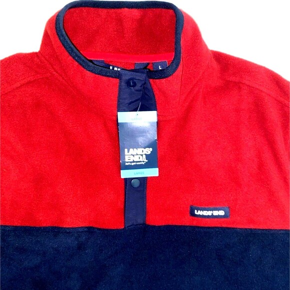 Lands End Fleece Mock Collar Long Sleeve Quarter Button Up Jacket  - Large - Picture 3 of 6